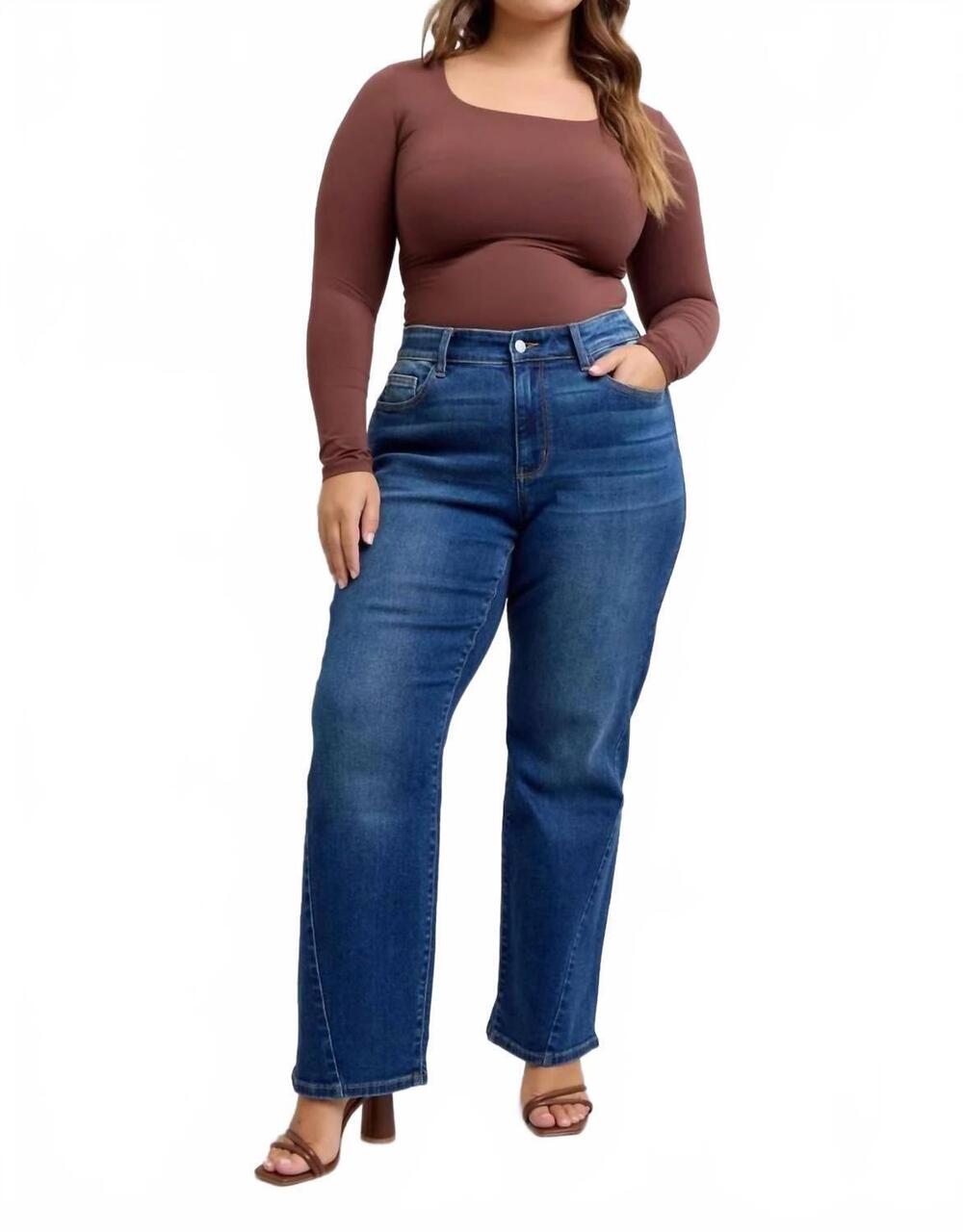NEW JUDY BLUE mid rise side seam detail straight jeans - plus in medium wash